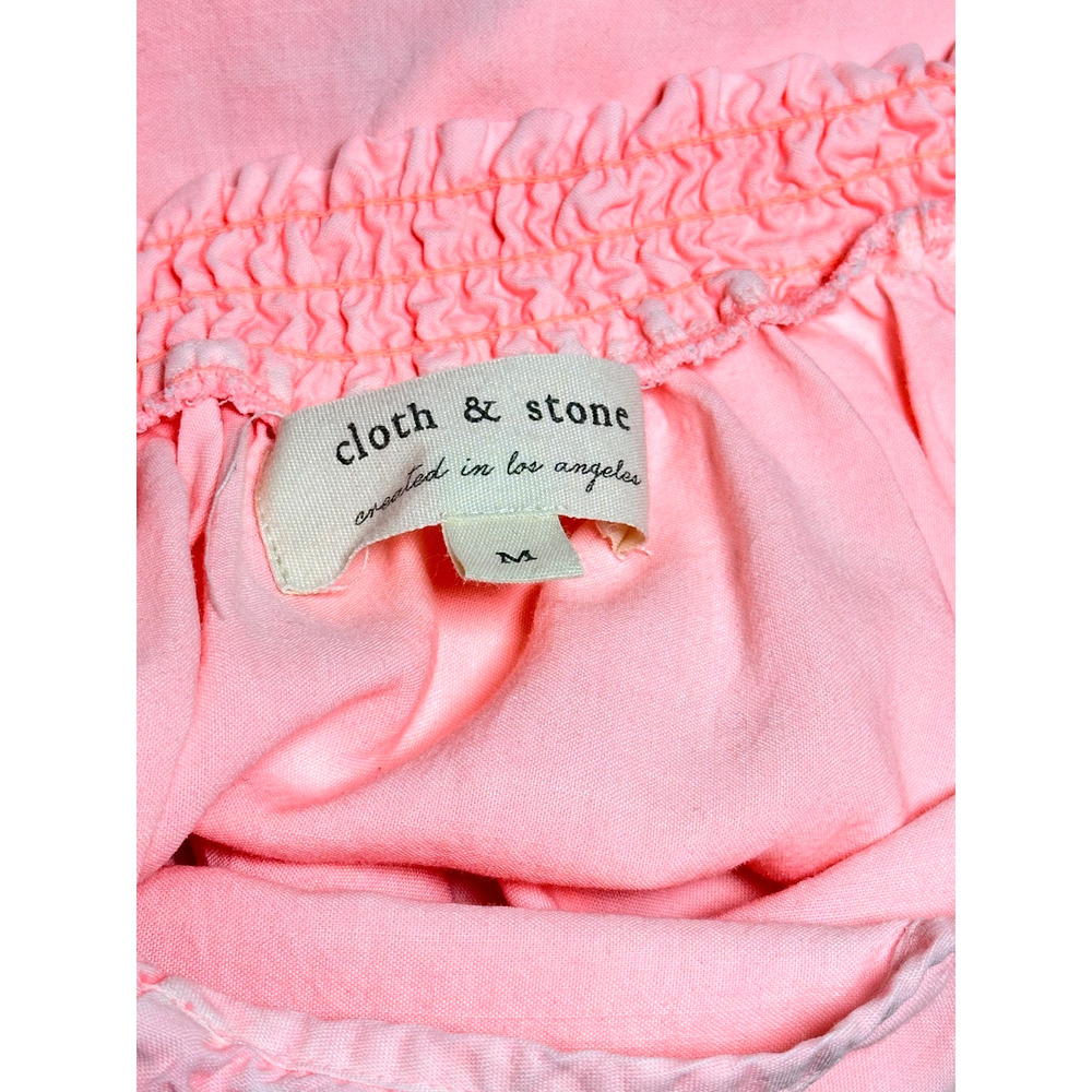 Cloth Stone Pink Sun Washed Raw Edge Short Sleeve Smocked V Neck Top Medium - Picture 7 of 8